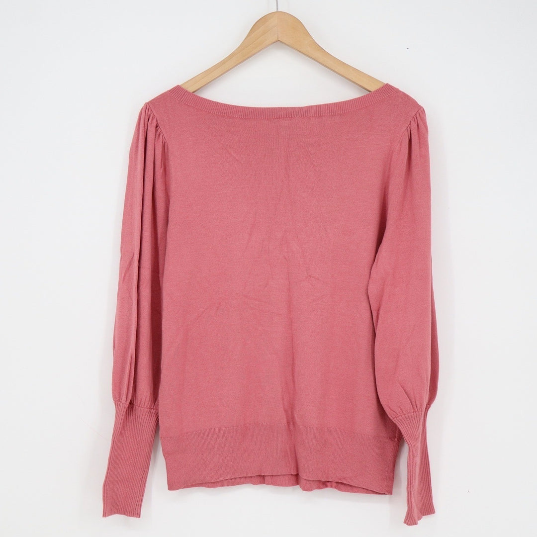 Ann Taylor Factory Rose Pink Puff Shoulder Boat Neck Sweater Women's Medium
