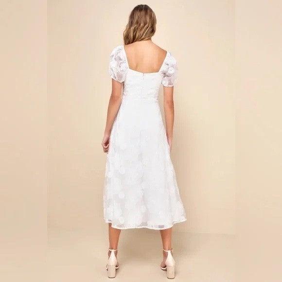 Lulus Sweetest Behavior White Embroidered Puff Sleeve Midi Dress Size S