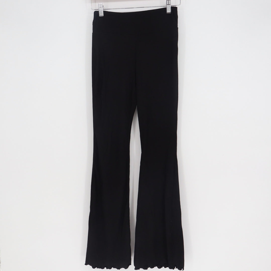 No Boundaries Black Ribbed Flare Pants Lettuce Edge Hem Size M 8-10 High Rise
