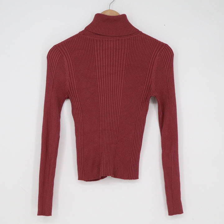 Hooked Up Womens XS Burgundy Ribbed Knit Turtleneck Long Sleeve Sweater