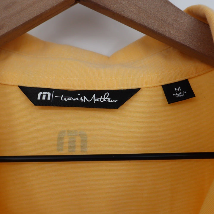 Travis Mathew Yellow Striped Polo Shirt Mens Medium Golf Casual Short Sleeve