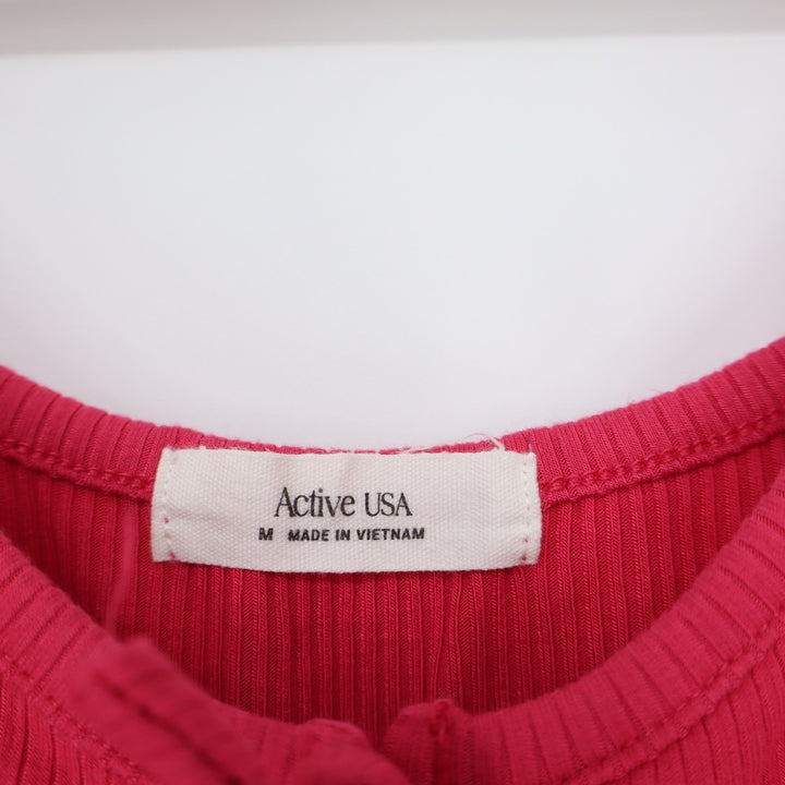 Active USA Pink Ribbed Knotted Scoop Neck Cami Tank Top Medium