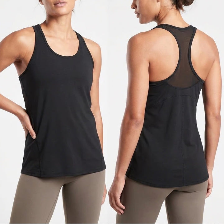 Athleta Womens Black Racerback Mesh Back Performance Workout Tank Top Size L