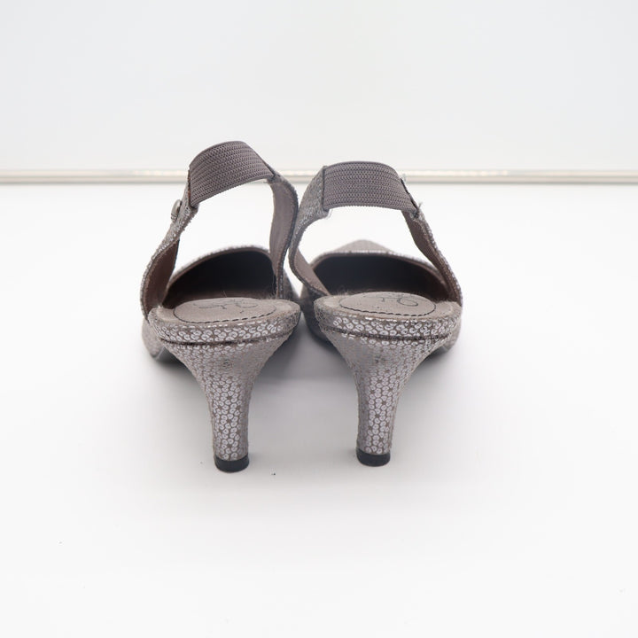 LifeStride Shena Pump Womens US 7.5W Silver Stiletto Heel Slingback Dress Shoes
