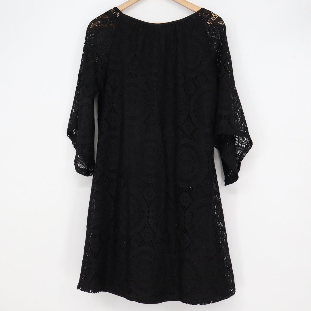 Tacera Black Lace Bell Sleeve Shift Dress Floral Medallion 6049L Mens Size M