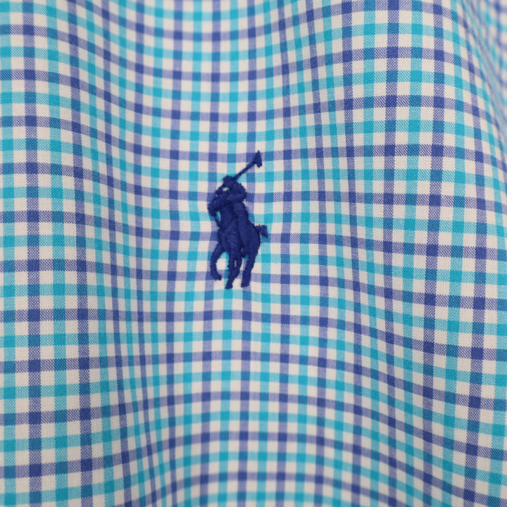 Ralph Lauren Shirt Mens L Gingham Blue Turquoise Button-Down Long Sleeve
