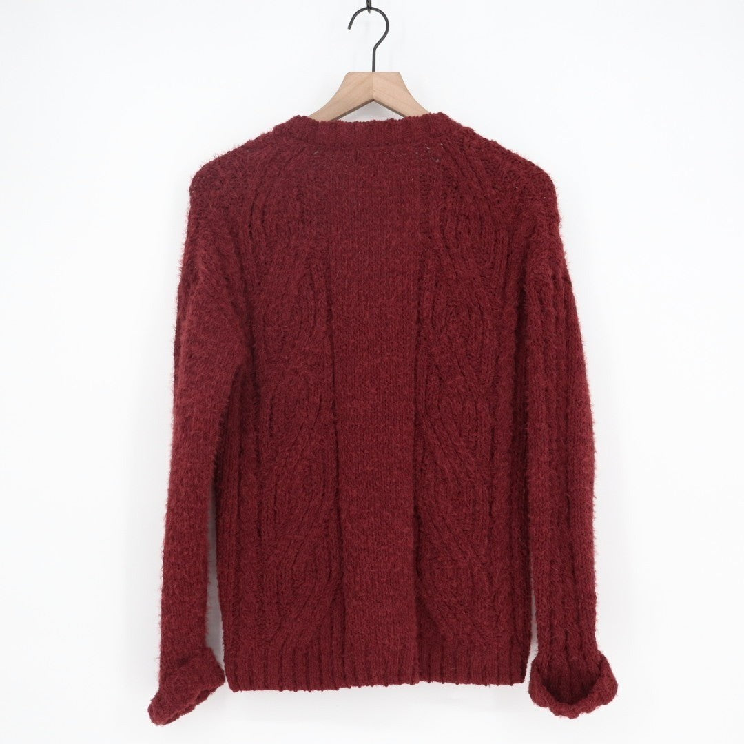 Cupcake Cardigan Sweater Womens Medium Maroon Chunky Cable Knit Long Sleeve