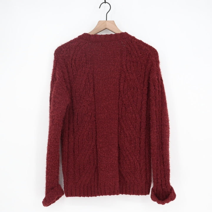 Cupcake Cardigan Sweater Womens Medium Maroon Chunky Cable Knit Long Sleeve