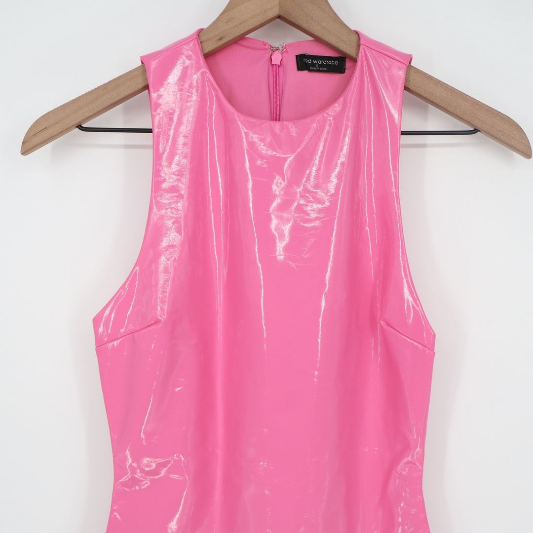 Naked Wardrobe Pink Vinyl High Neck Bodycon Mini Dress Small
