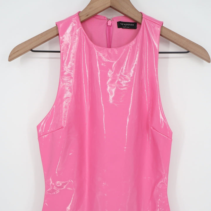 Naked Wardrobe Pink Vinyl High Neck Bodycon Mini Dress Small