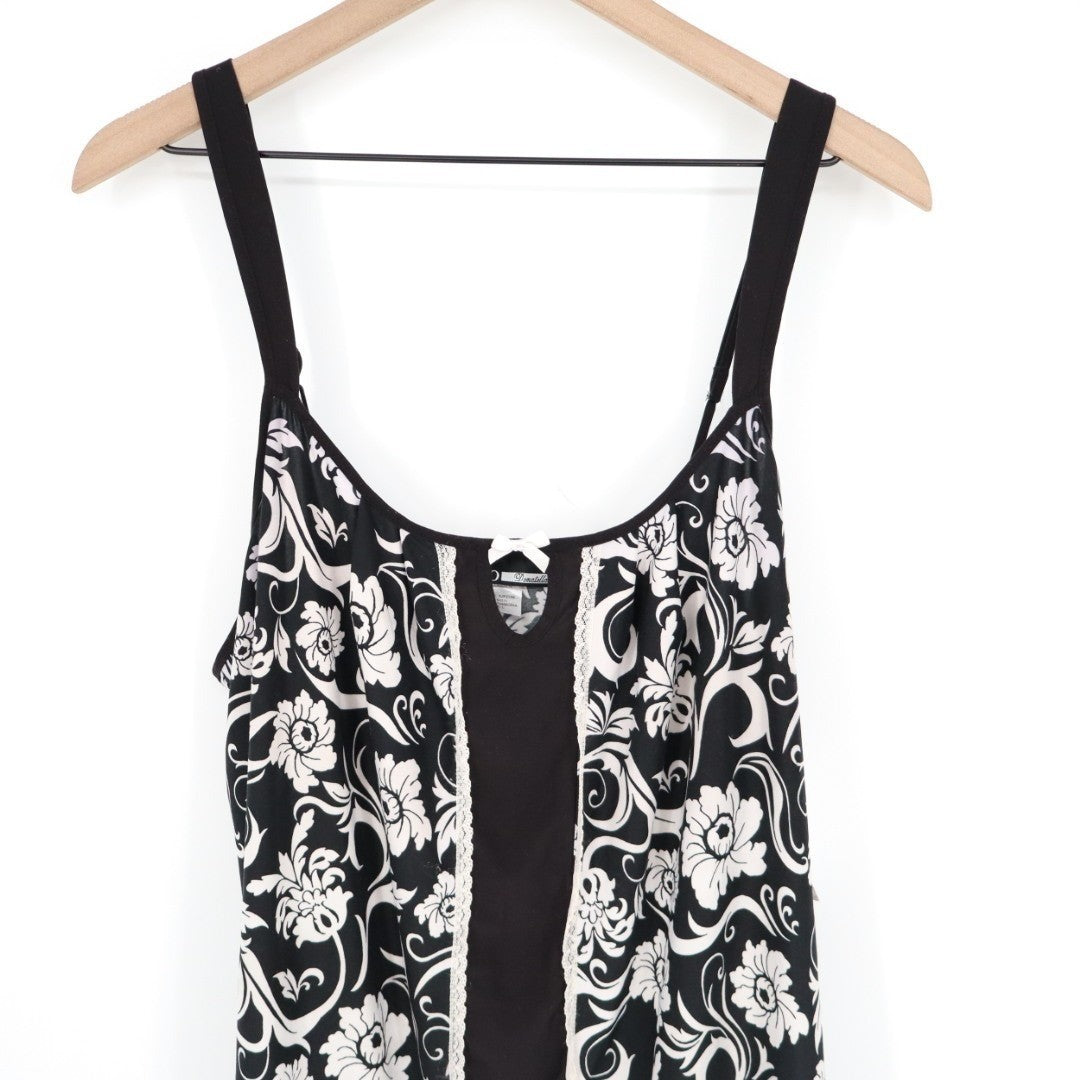 Studio Donatella Pajama Top Womens Large Black White Floral Stretch Ruffle Hem