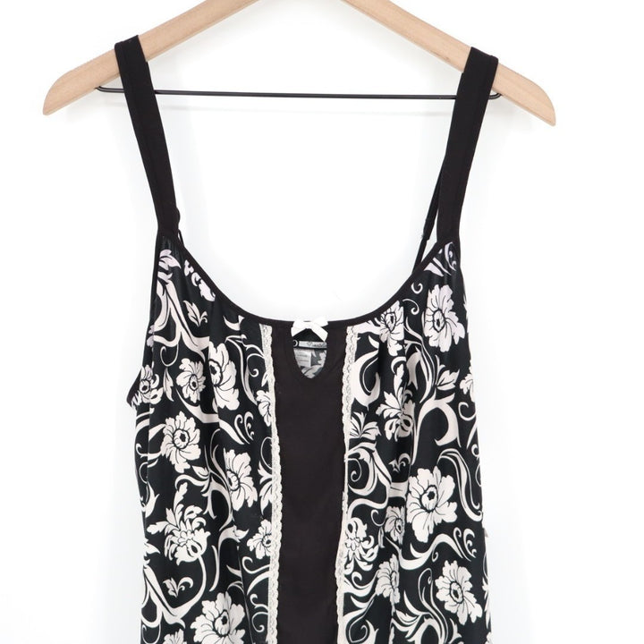 Studio Donatella Pajama Top Womens Large Black White Floral Stretch Ruffle Hem