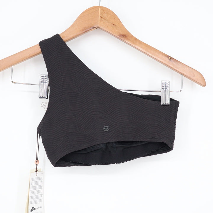 Calia Black One Shoulder Textured Wave Bikini Top UPF 50+ XXS