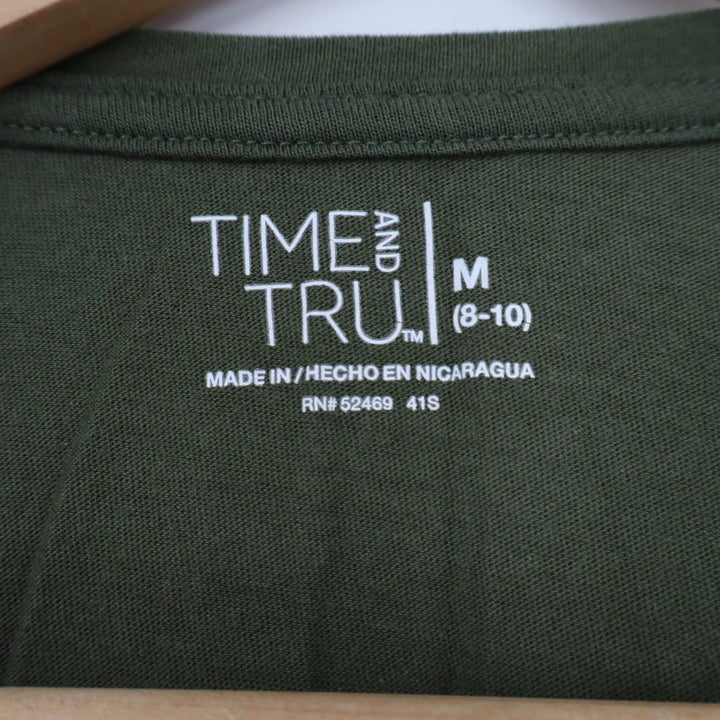 Time and Tru Womens Olive Green Cotton Long Sleeve Crewneck Tee Shirt Size M