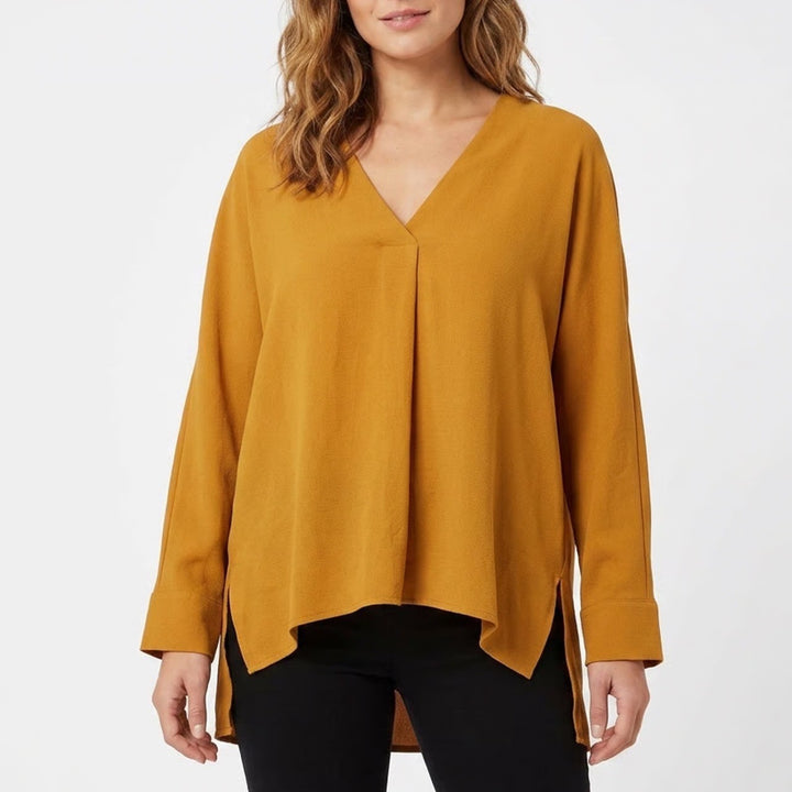 Primark Mustard Yellow V-Neck High-Low Blouse Long Sleeve Size 6