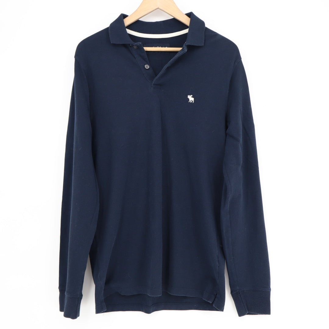 Abercrombie & Fitch Mens Navy Blue Long Sleeve Stretch Polo Shirt Size M