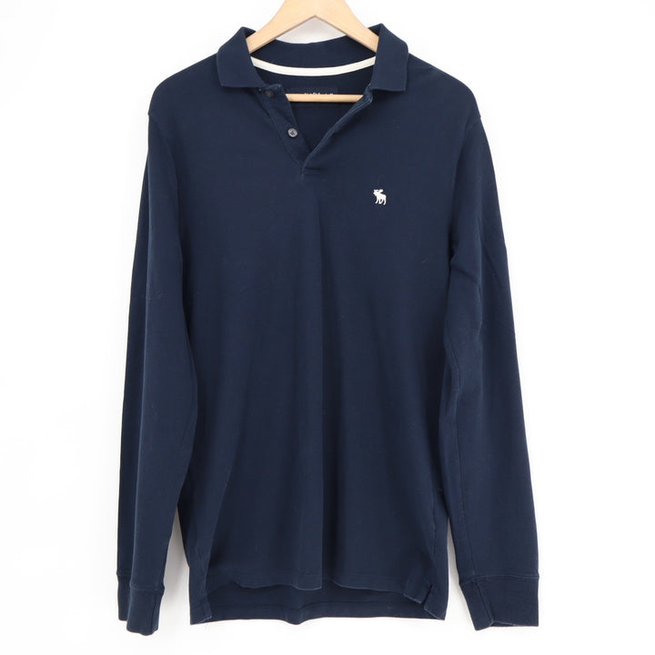 Abercrombie & Fitch Mens Navy Blue Long Sleeve Stretch Polo Shirt Size M