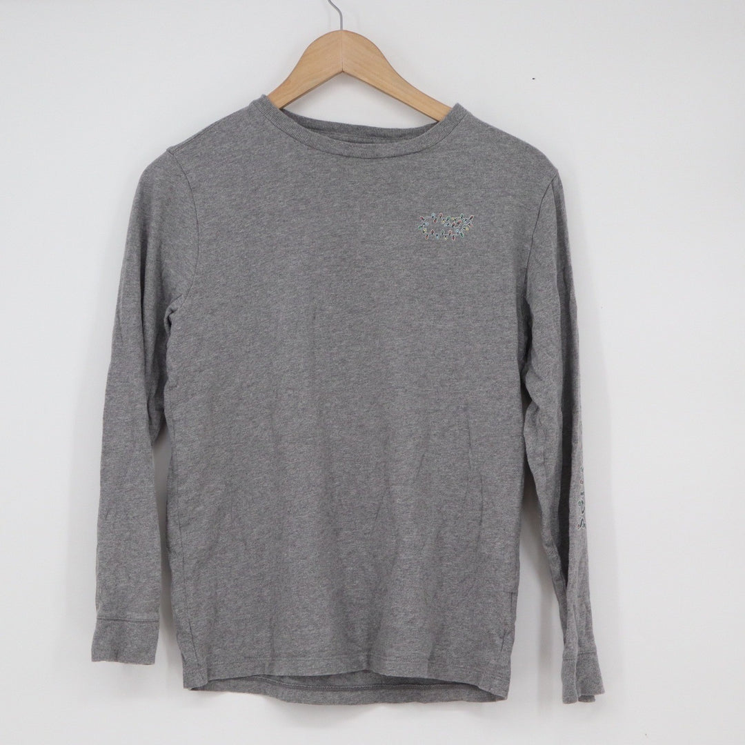 Vineyard Vines Boys Gray Christmas Lights Whale Long Sleeve T-Shirt Size L 16