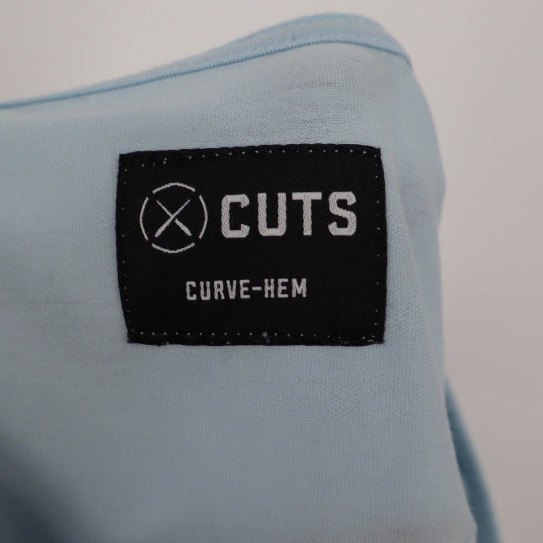 Cuts Curve Hem Henley T Shirt Mens Light Blue Short Sleeve Button Up Size M
