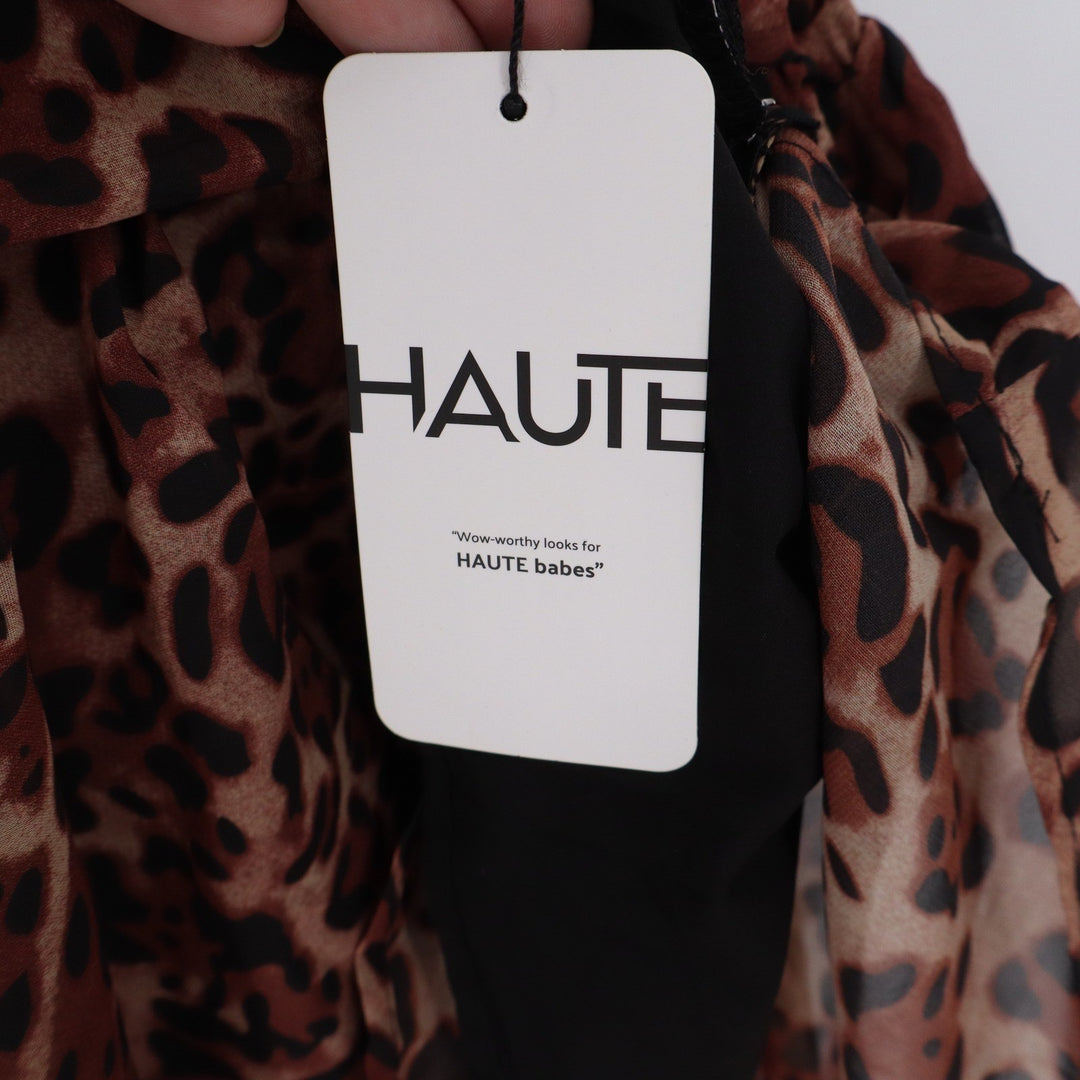 SHEIN Haute Leopard Print Halter Mini Dress Brown Ruffled Hem Size M