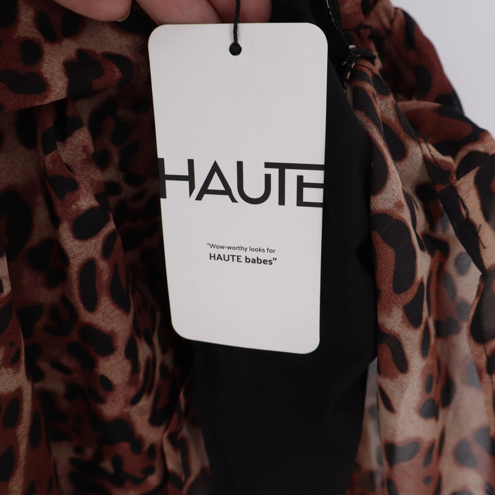 SHEIN Haute Leopard Print Halter Mini Dress Brown Ruffled Hem Size M