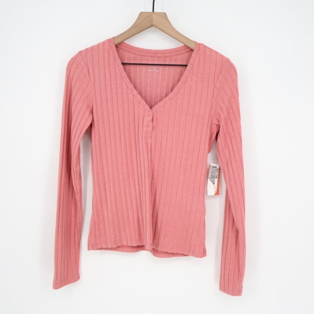 State of Day Intimates Pajama Top Womens Small Cinder Rose Ribbed Henley Neck