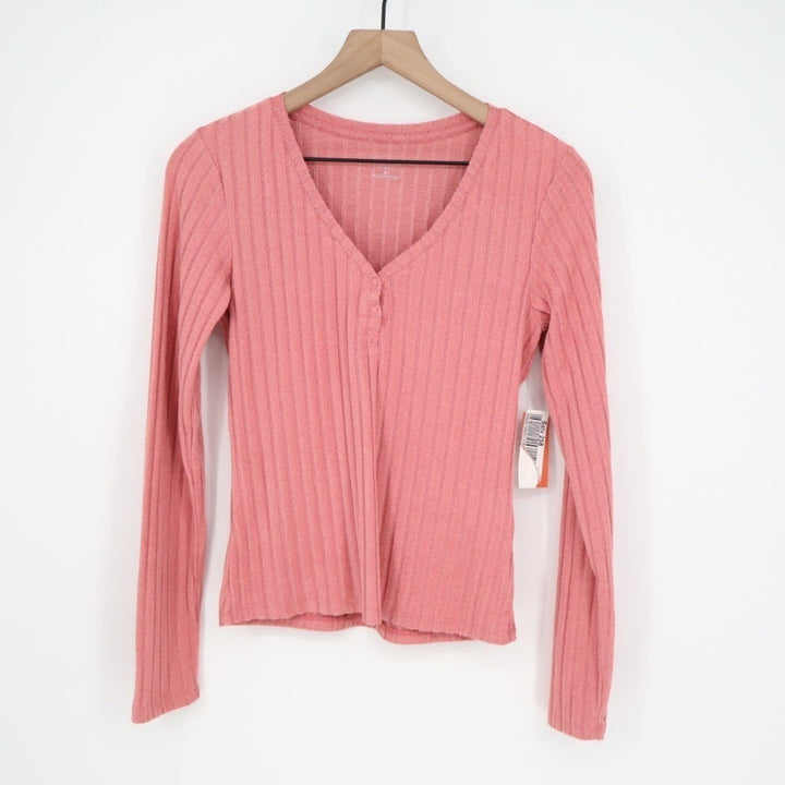 State of Day Intimates Pajama Top Womens Small Cinder Rose Ribbed Henley Neck