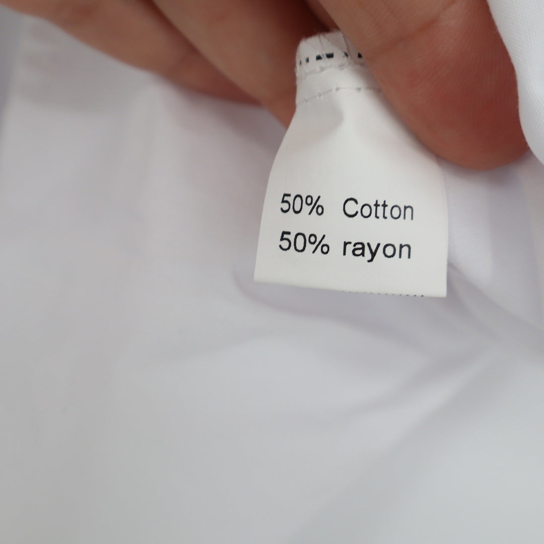 White Cropped Long Sleeve Button Up Shirt Collared Cotton Rayon Blend Large