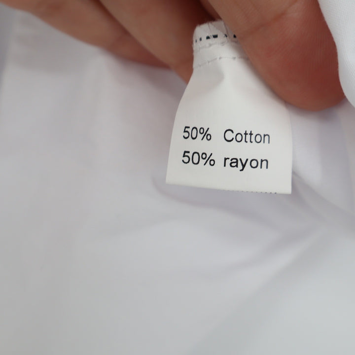 White Cropped Long Sleeve Button Up Shirt Collared Cotton Rayon Blend Large