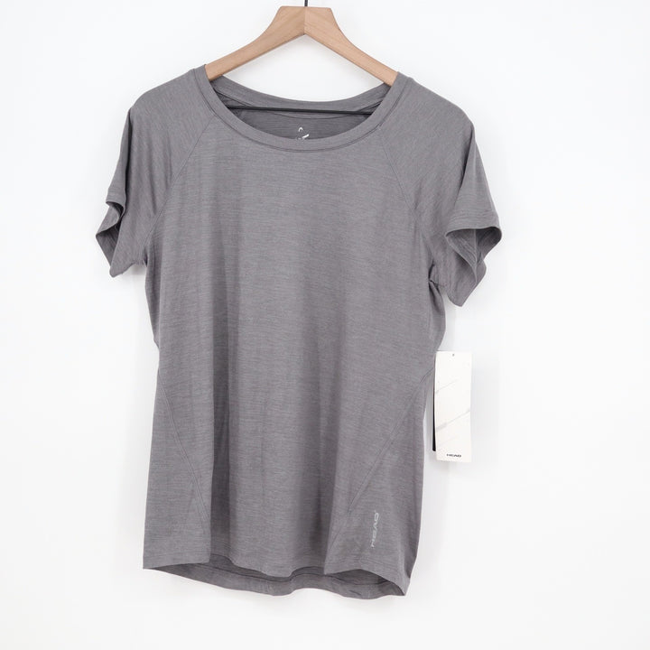 HEAD Womens Gambit Tee Quietshade Heather Gray Athletic Shirt L NEW