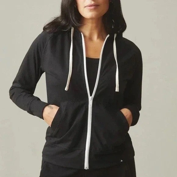 American Giant Lightweight Hoodie Womens L Black Full Zip Raglan Sleeve Outdoor