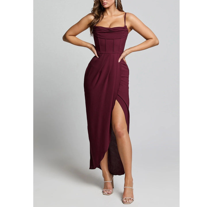 Showpo Andrina Wine Red Corset Midi Dress High Low Wrap SD22050142 Mens 8