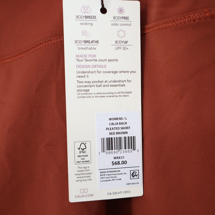 CALIA Womens Court Collection Back Pleated Skort Red Brown High Rise Large