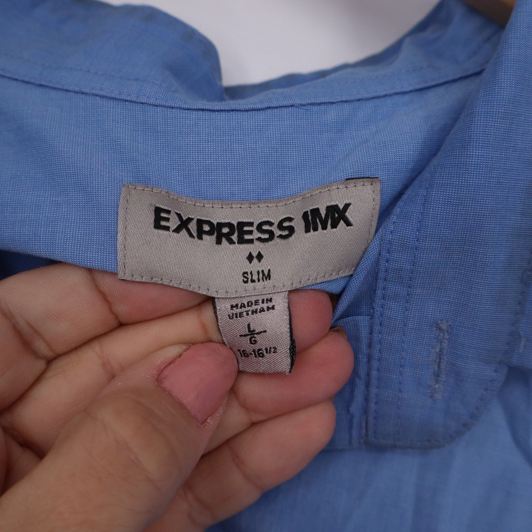 Express 1MX Slim Fit Mens Blue Button Down Shirt Long Sleeve Size L 16-16.5