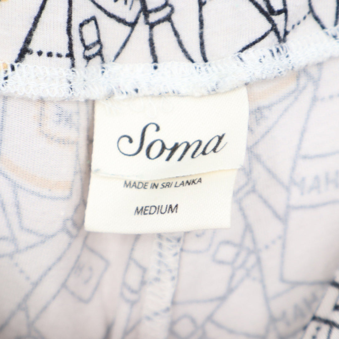 Soma Champagne Bottle Print Pajama Pants Cream Black Gold Medium Relaxed Lounge