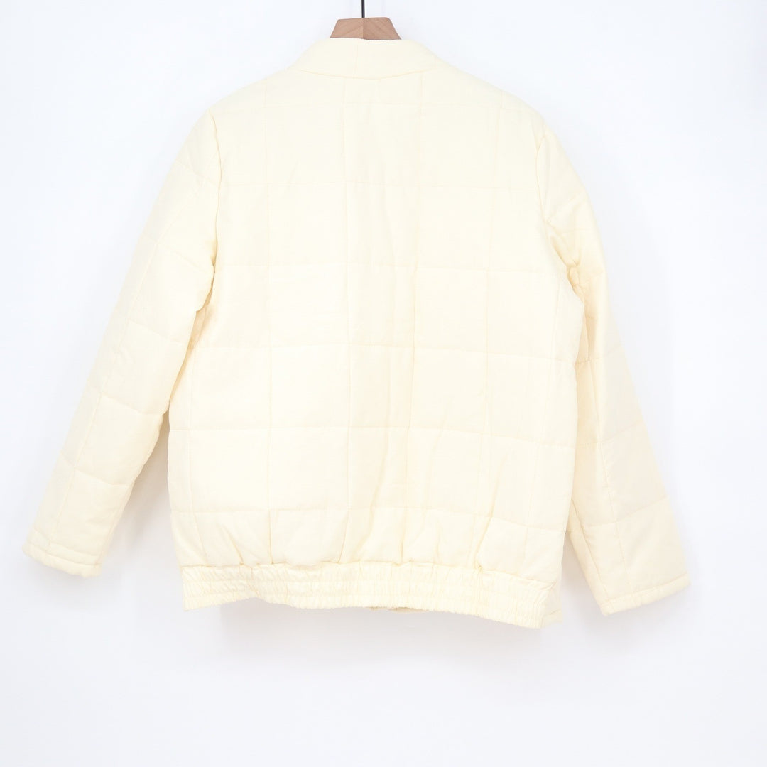 Cream Quilted Zip Up Mock Neck Jacket Womens Large Ivory Puffer Elastic Hem