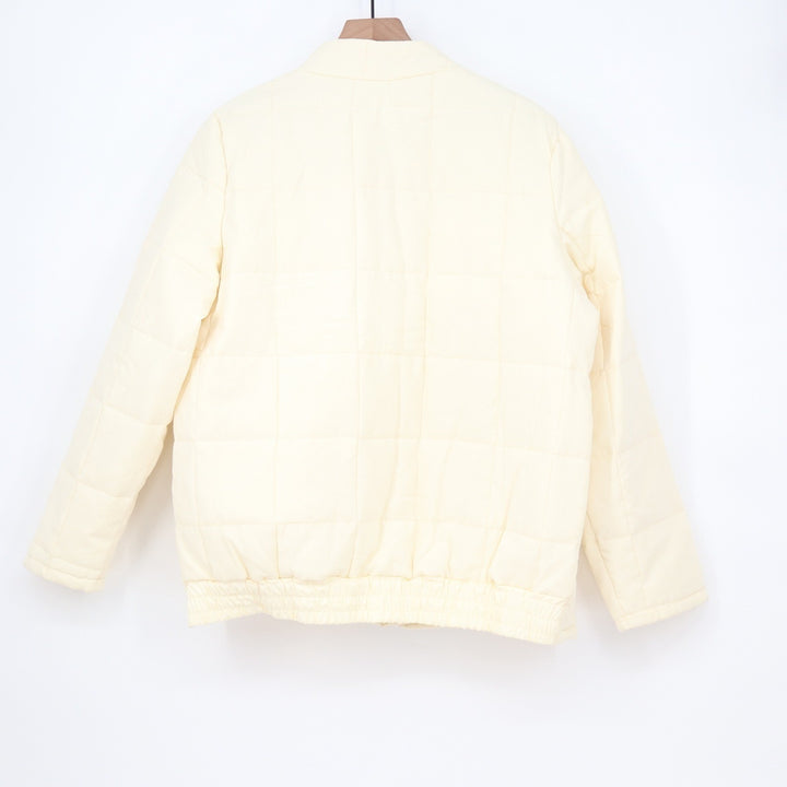 Cream Quilted Zip Up Mock Neck Jacket Womens Large Ivory Puffer Elastic Hem