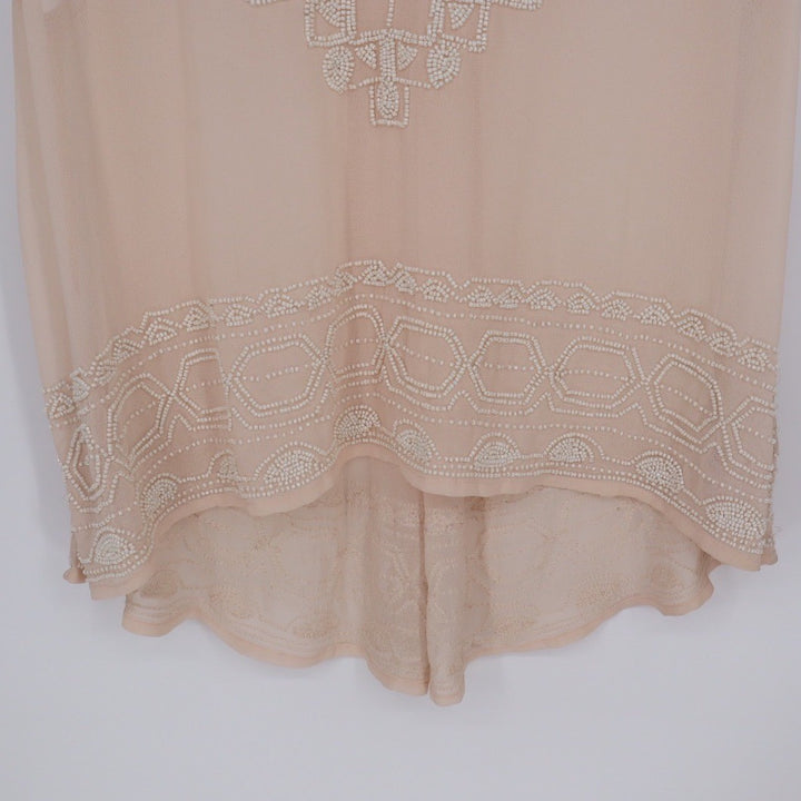 Free People Beaded V Neck Sleeveless Sheer Blouse Peach M