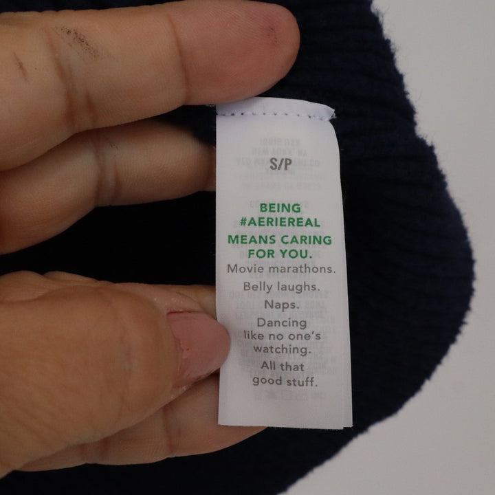 Aerie Navy Blue White Striped Polo V-Neck Sweater Small S Nautical Relaxed Fit