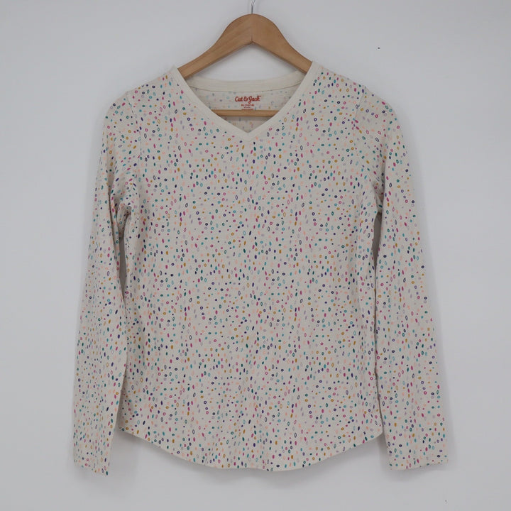 Cat & Jack Girls XL 14/16 White Multi Color Confetti V-Neck Long Sleeve T-Shirt