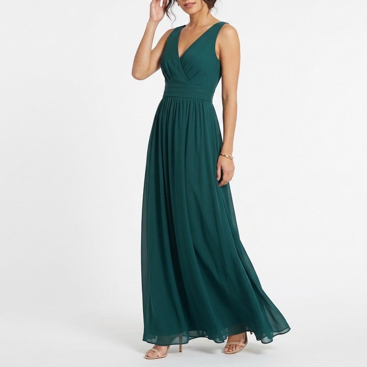 Lulus Forest Green Surplice Sleeveless Chiffon Maxi Dress Medium 6301