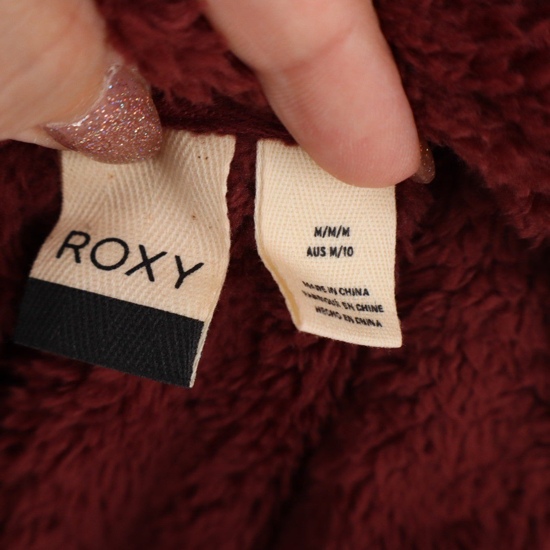 ROXY Colorblock Sherpa Fleece Snap Pullover Sweatshirt Peach Burgundy M