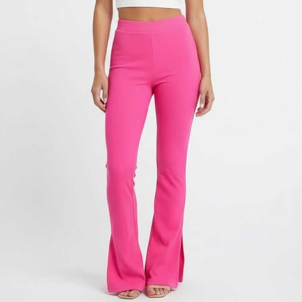 Naked Wardrobe Hot Pink Ribbed Side Slit Leggings XS