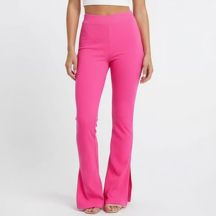 Naked Wardrobe Hot Pink Ribbed Side Slit Leggings XS