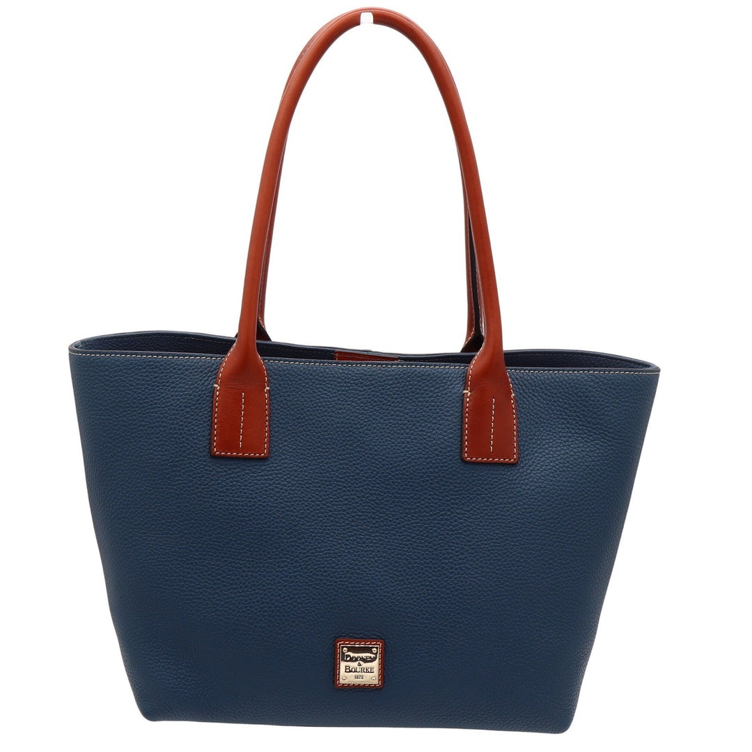 Dooney & Bourke Navy Blue Pebbled Leather Tote Bag Tan Trim