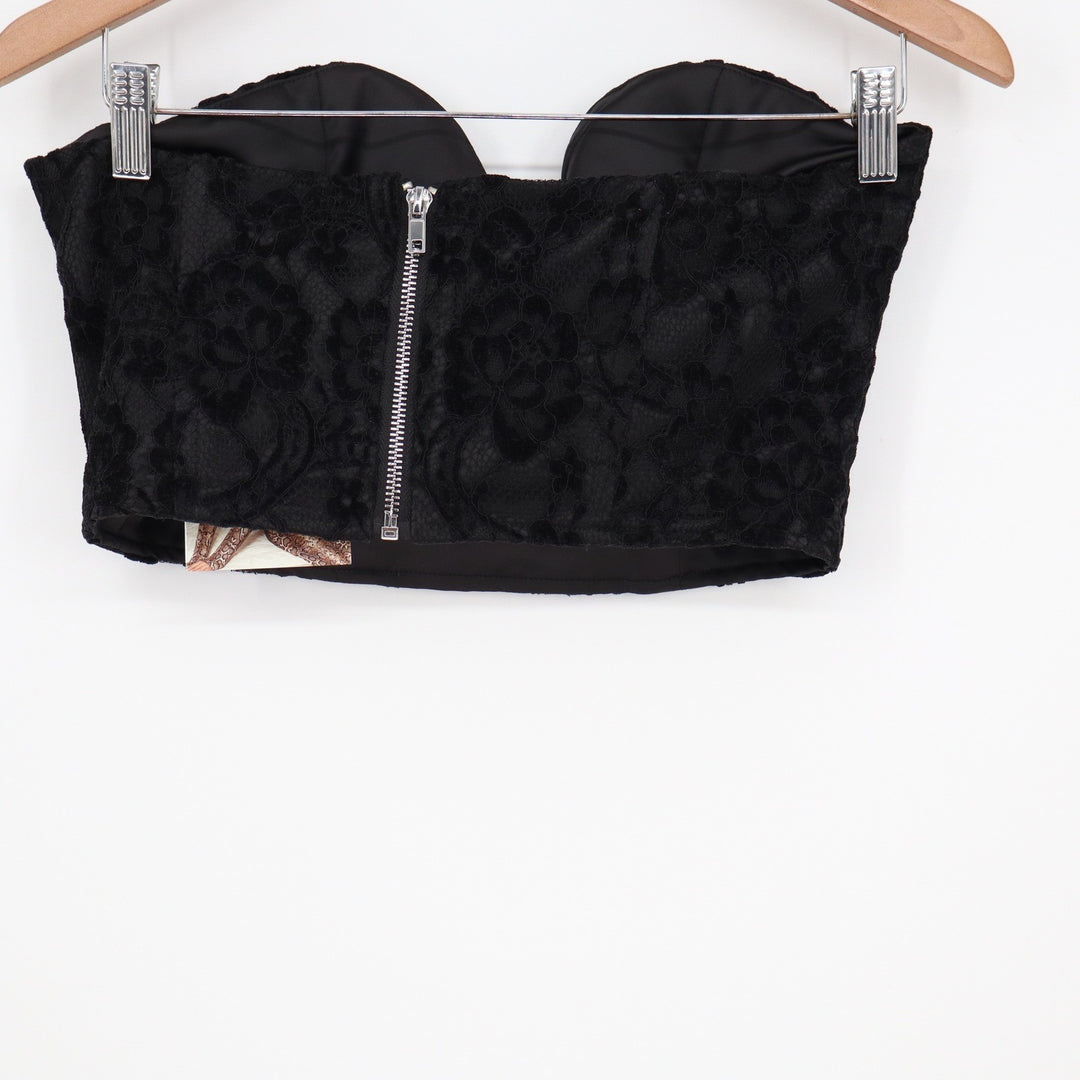 Naked Wardrobe The Statement Black Lace Corset Crop Top Medium