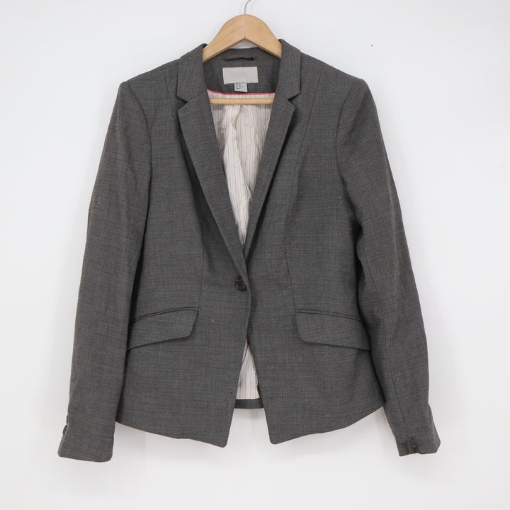 HM Womens Gray Single Button Tailored Blazer Jacket Size 10 Office Professional
