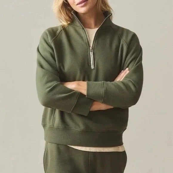 American Giant Midweight Sweatshirt Womens M Olive Cotton Half Zip Fleece Lined