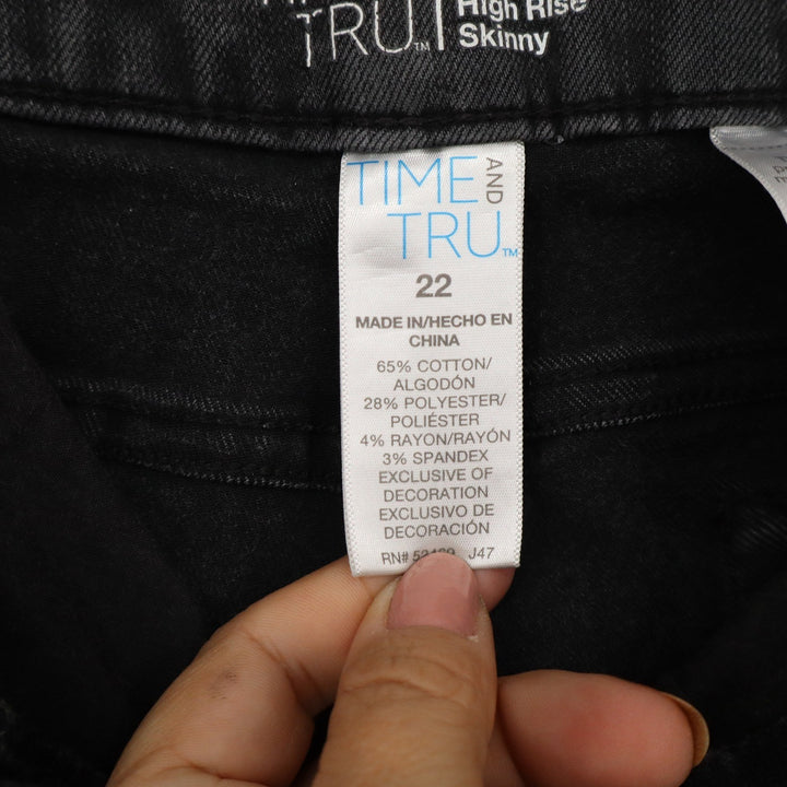Time and Tru Womens Size 22 High Rise Skinny Jeans Faded Black Denim Stretch