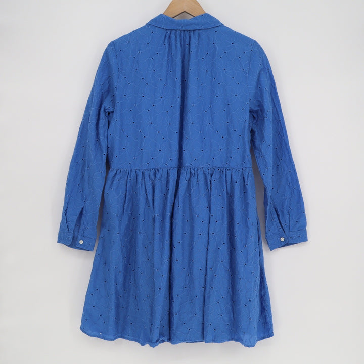 J.Crew Blue Eyelet Button Down Mini Dress Long Sleeve Floral Embroidered Size 10